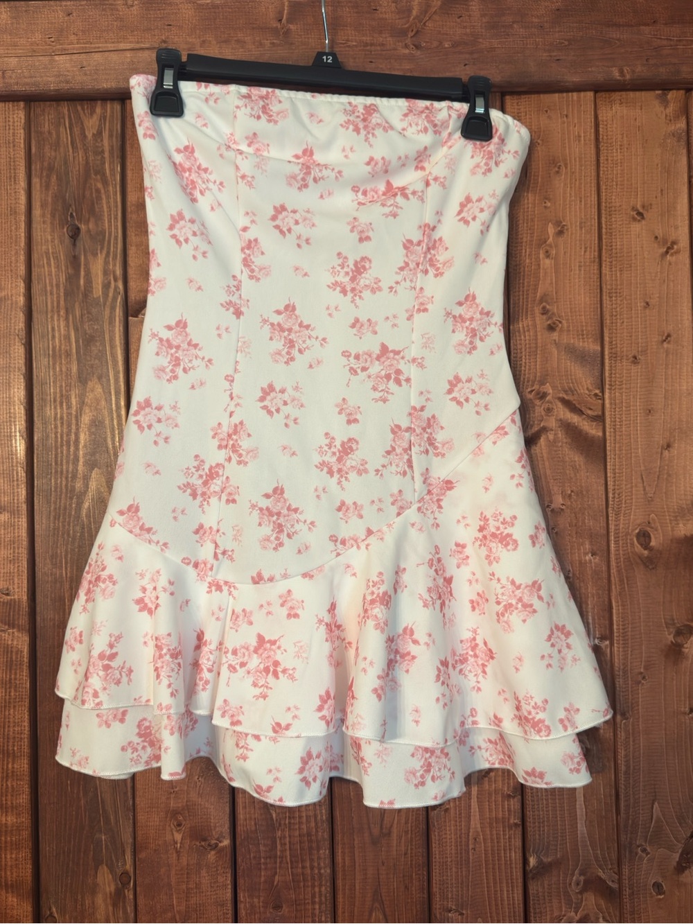 Strapless White Dress with Pink Floral Print